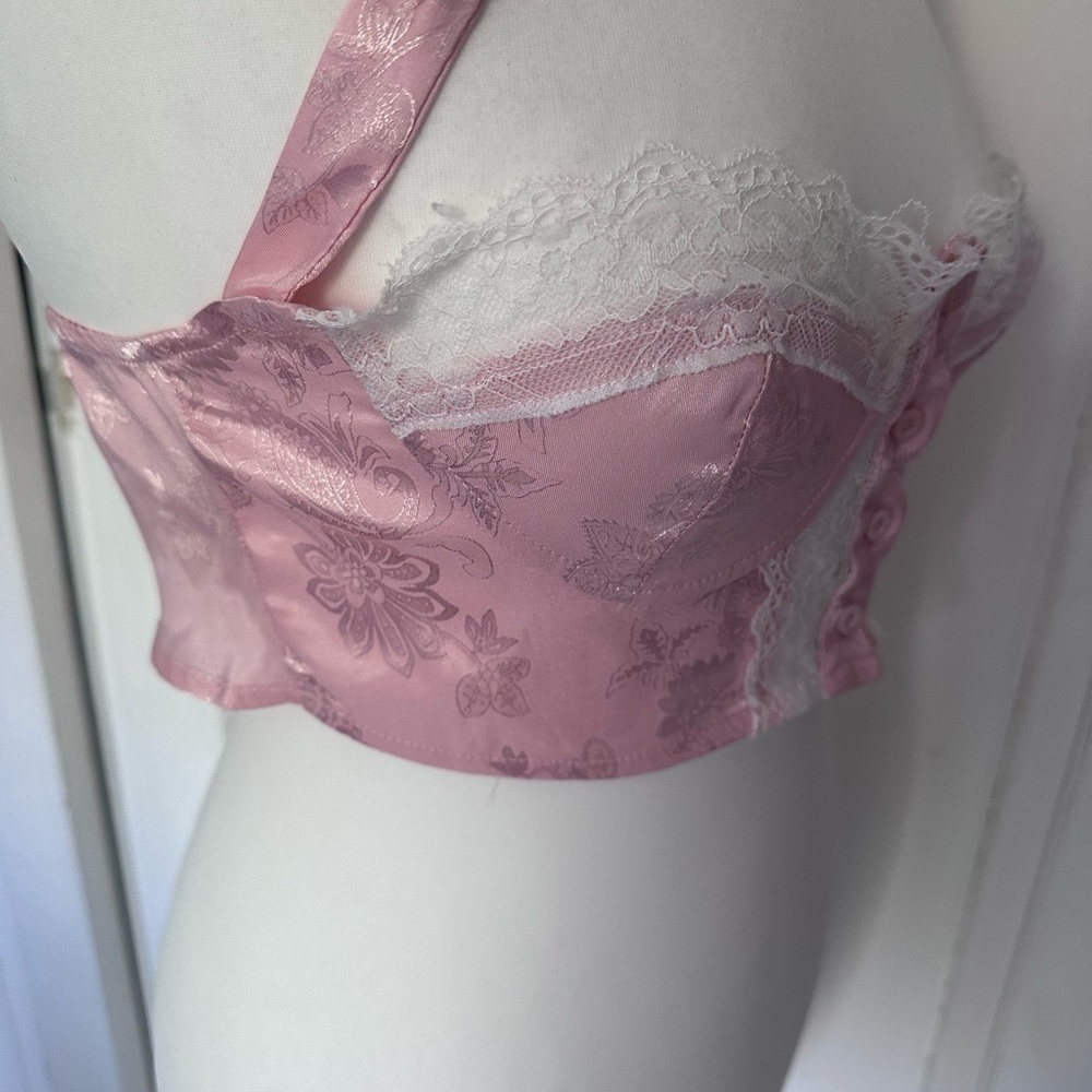 Shein size 8 Bralette Top pink white lace floral motive - Picture 5 of 9